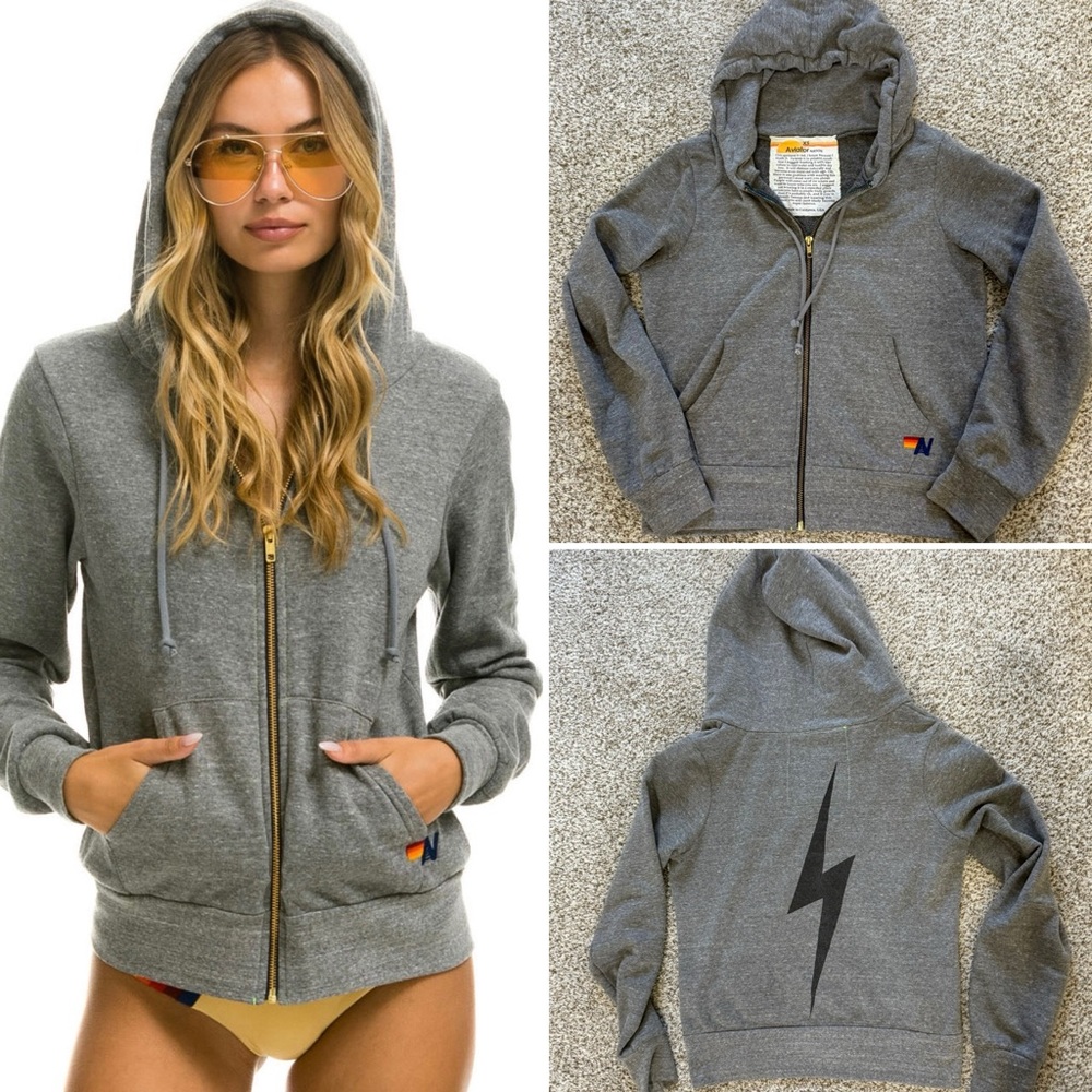 Aviator Nation Bolt Hoodie Heather Gray Women's Hoodie